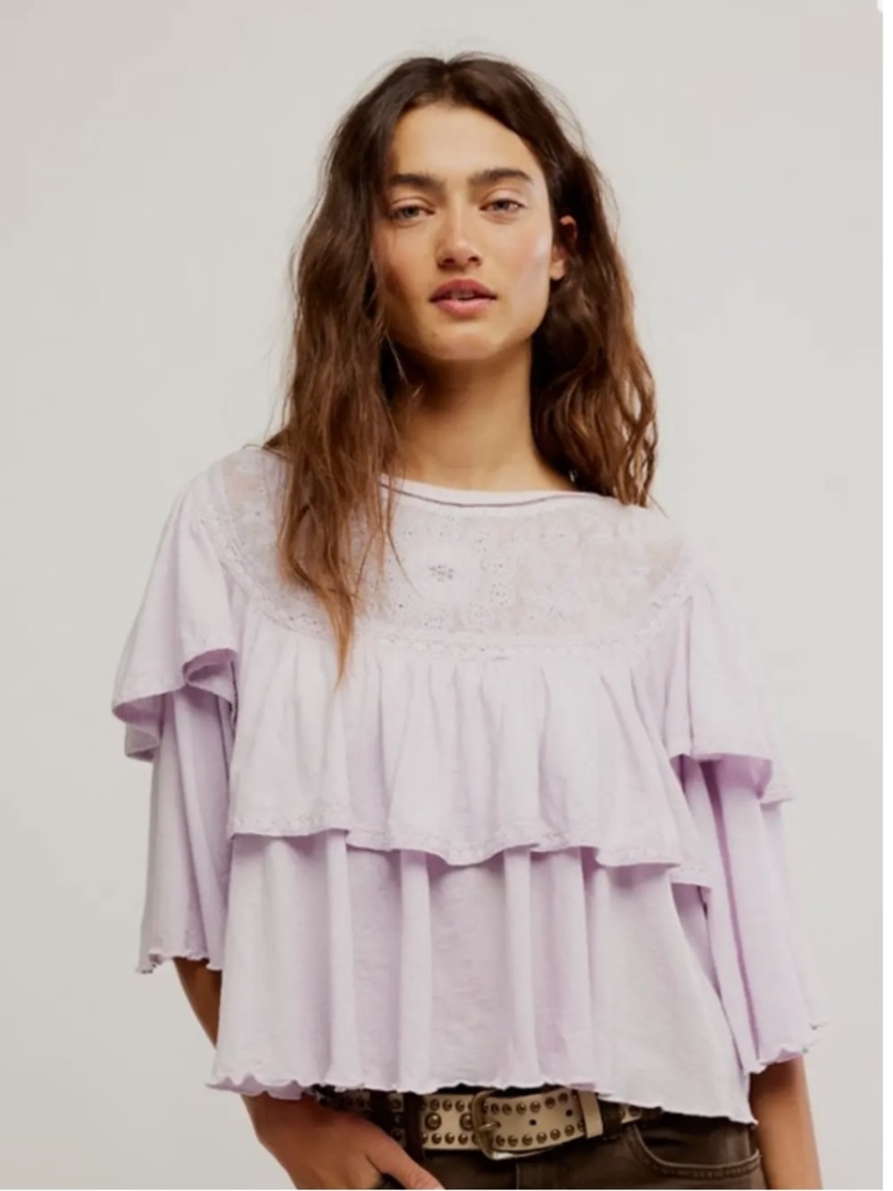 Free People Rose Ruffle Party Tee S NWT